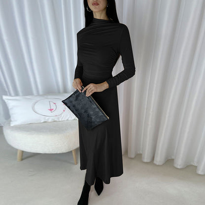 Robe maxi élégante à manches longues pour femmes avec haut froncé Chic und Stil