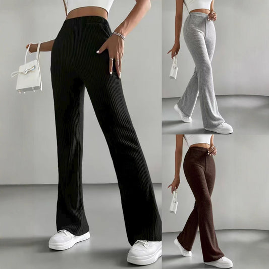 Women Elegant and Comfortable Ribbed High-Waisted Pants Chic and Style