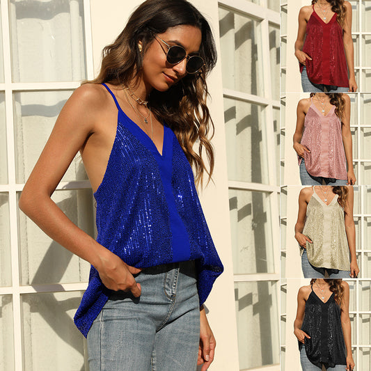 Blouse à paillettes scintillantes pour femmes avec décolleté en V Chic und Stil