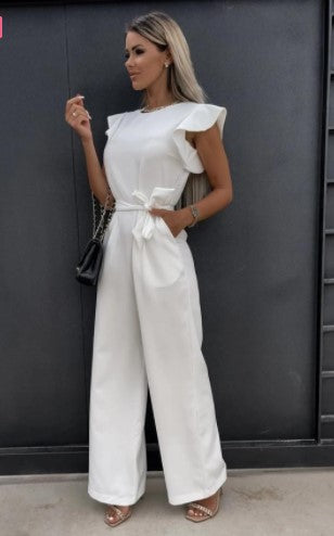 Dames élégant combinaison avec jambe large et manche à volants Chic und Stil