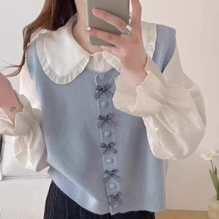 Pull en tricot tendance pour femmes avec grand col et nœuds décoratifs Chic und Stil