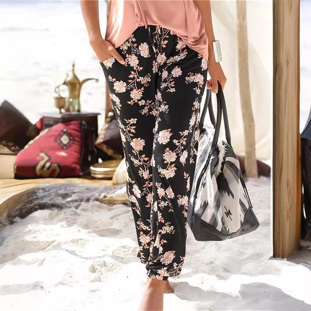 Pantalon de loisirs pour femmes avec motif floral et taille élastique Chic und Stil
