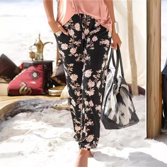 Pantalon de loisirs pour femmes avec motif floral et taille élastique Chic und Stil