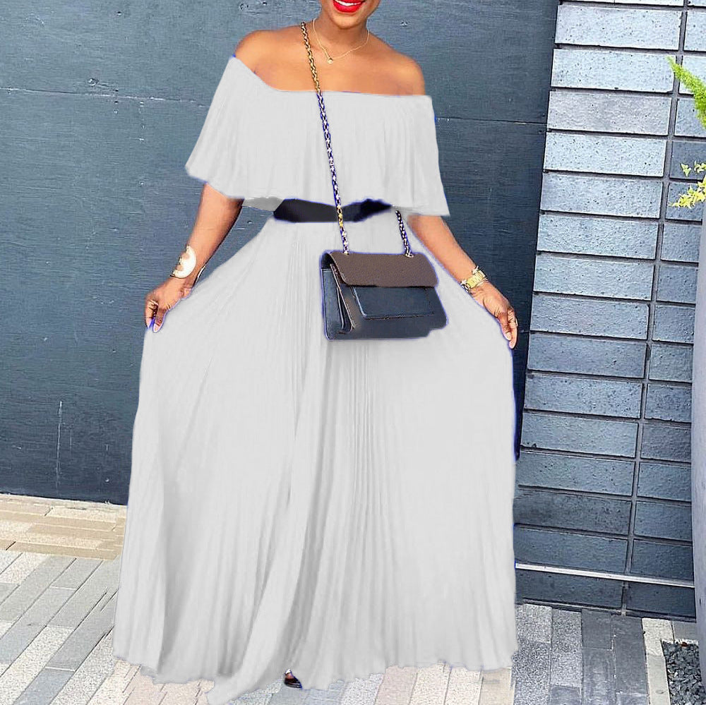 Robe maxi pour femmes avec design sans épaules et ceinture élastique à la taille Chic und Stil