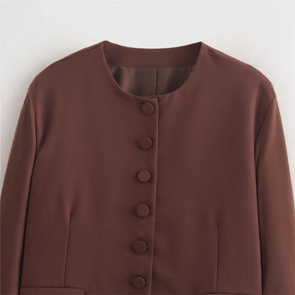 Dames Élégante Veste Courte avec Détails de Boutons Chic und Stil