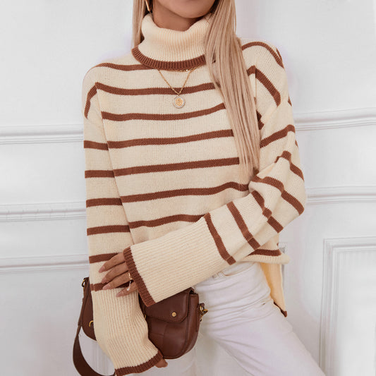 Pull col roulé féminin à rayures larges et coupe décontractée Chic und Stil