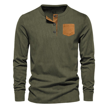 Homme T-shirt Henley à manches longues avec design en rib cordé et poche poitrine pratique Chic und Stil