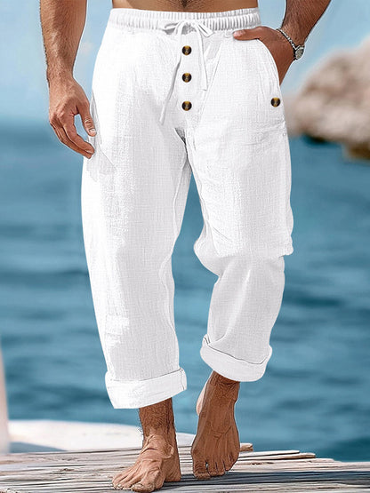 Casual linen pants for men with adjustable waistband and functional pockets Chic and Style
