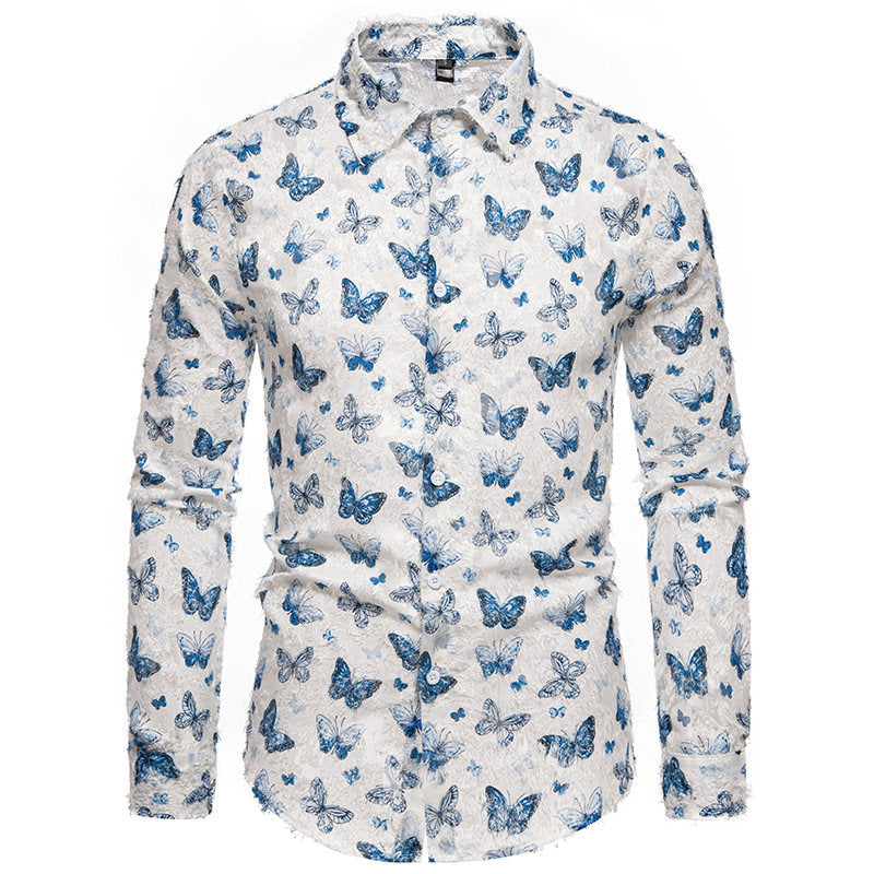 Chemise à manches longues pour hommes avec un motif de papillon accrocheur et en tissu de coton de haute qualité Chic und Stil