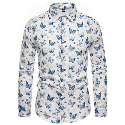 Chemise à manches longues pour hommes avec un motif de papillon accrocheur et en tissu de coton de haute qualité Chic und Stil