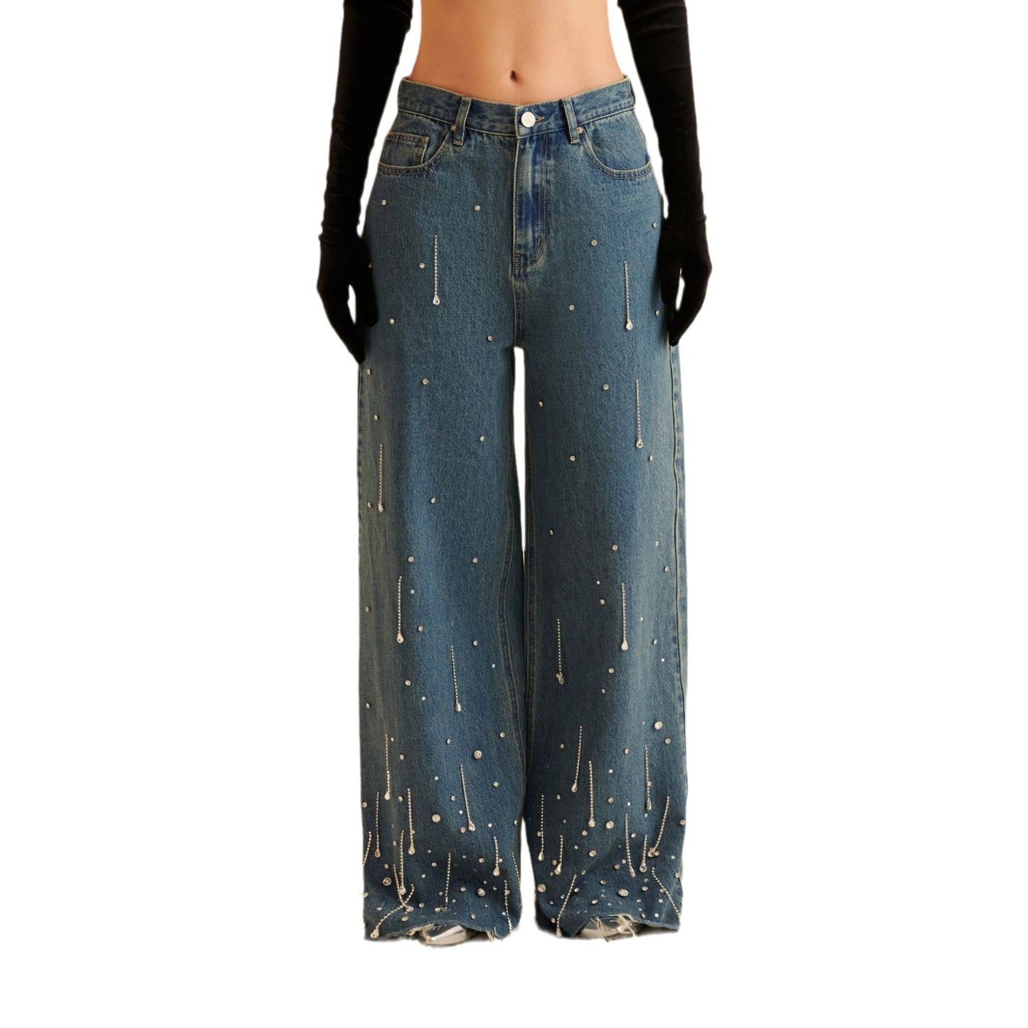 Dames Jeans ample avec des accents de perles scintillantes et un design décontracté Chic und Stil