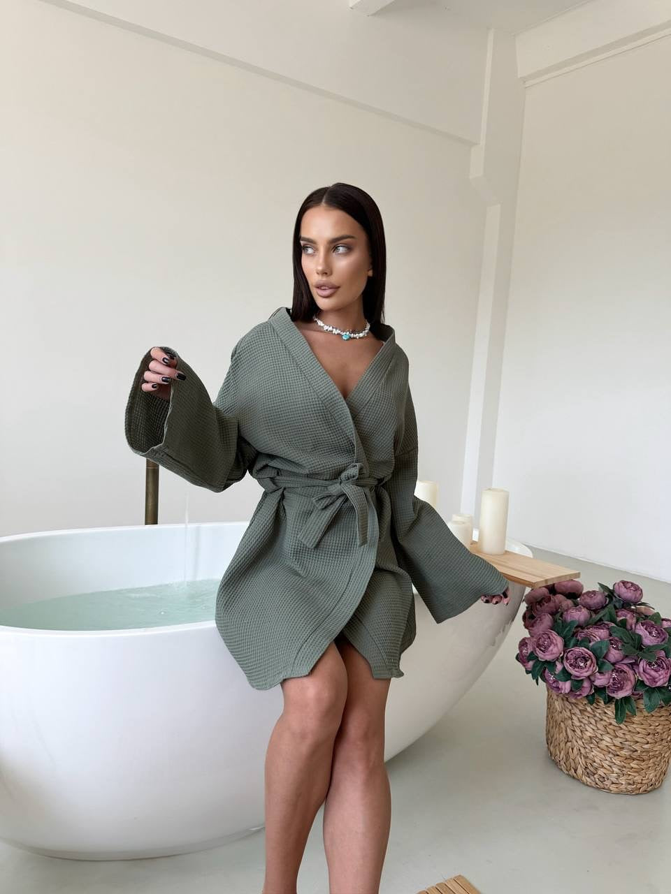 Ladies terry waffle robe Chic und Stil