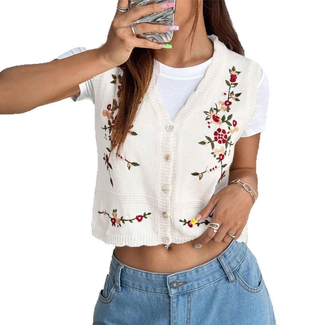 Dames Gilet brodé avec boutons Chic und Stil