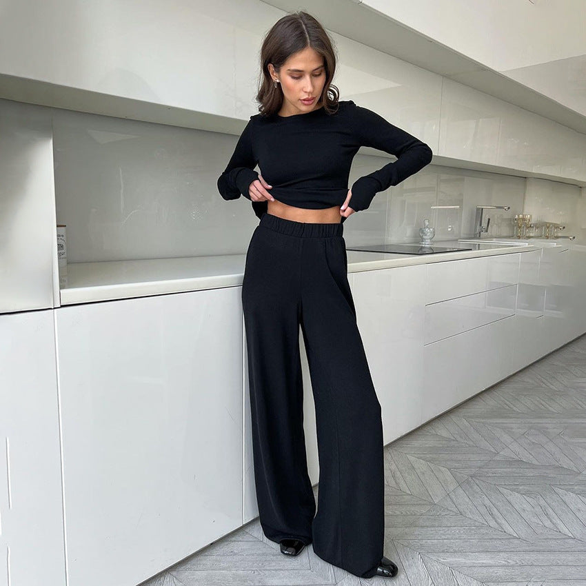 Ensemble de pull court pour femmes et pantalon large Chic und Stil