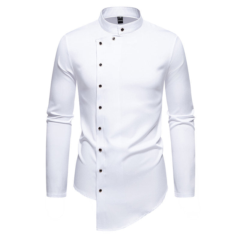 Chemise à manches longues pour hommes avec col montant moderne et patte de boutonnage créative Chic und Stil
