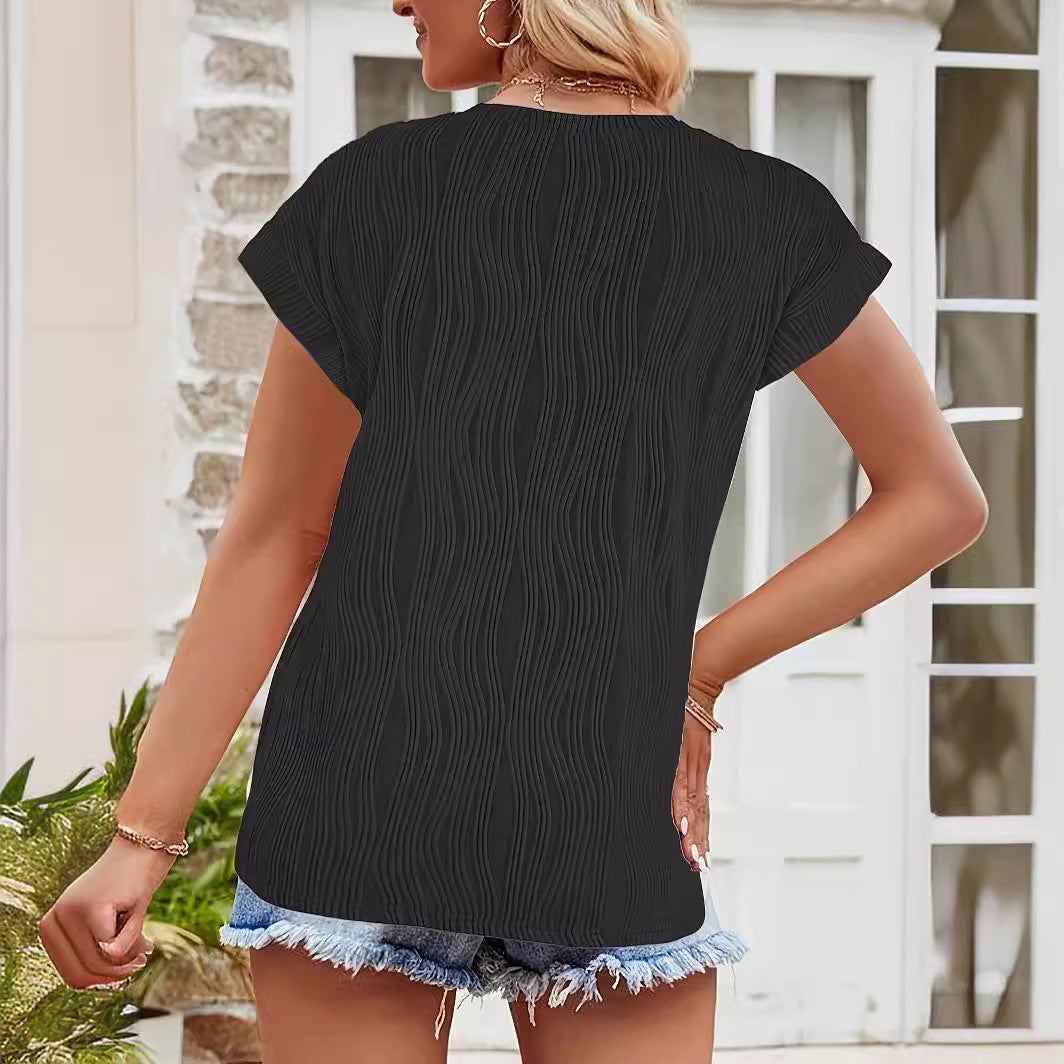 Dames Élégant haut avec motif ondulé texturé et ourlet élastique Chic und Stil