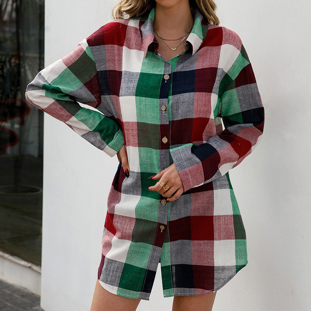 Robe chemisier à carreaux pour femmes en matériau de haute qualité avec manches longues Chic und Stil