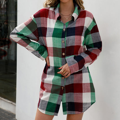 Robe chemisier à carreaux pour femmes en matériau de haute qualité avec manches longues Chic und Stil
