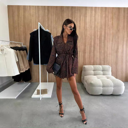 Dames Élégante Veste Imprimé Léopard avec Ceinture Chic und Stil