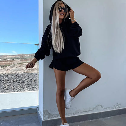 Ladies casual hoodie and chic sport shorts