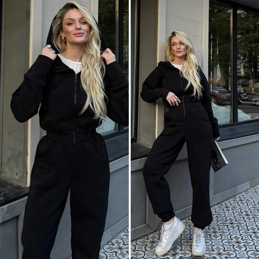 Dames Fleece-Salopette avec capuche et poches pratiques Chic und Stil