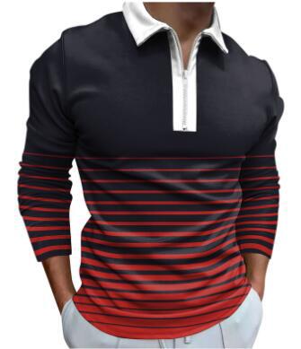 Men's long sleeve polo with sporty striped detail and high-quality zipper Chic and Style