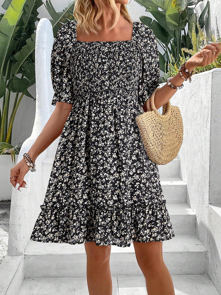 Robe d'été romantique pour dames avec des manches bouffantes et des volants Chic und Stil
