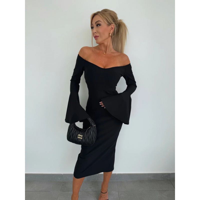 Robe midi décolletée pour femmes avec des manches évasées Chic und Stil