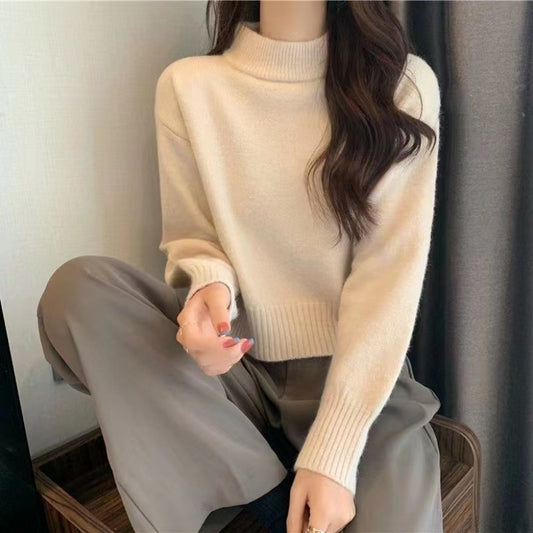 Dames pull-over en tricot épais avec col haut et motif en côtes Chic und Stil
