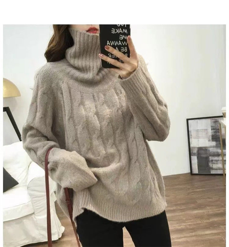 Pull en tricot pour femmes avec col haut et motif en torsades Chic und Stil