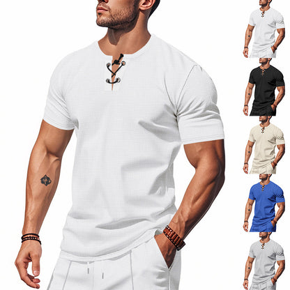 Chemise Henley à manches courtes pour hommes avec lacets décoratifs Chic und Stil