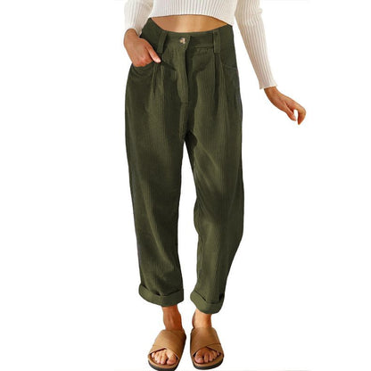 Ladies Comfortable and Elegant High-Waist Pants with a Fine Rib Pattern Chic and Style