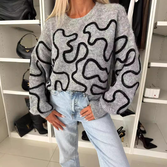 Pull en tricot douillet pour femmes avec motif créatif Chic und Stil