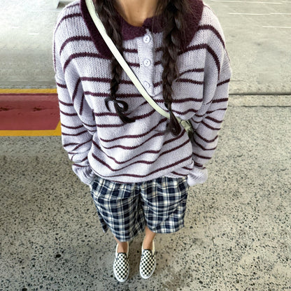 Ladies oversized casual pullover with shawl collar and stripes Chic und Stil