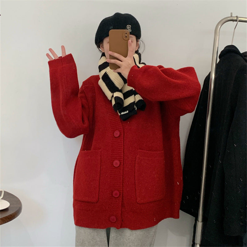 Femme pull-over douillet avec grandes poches et boutonnière intégrale Chic und Stil