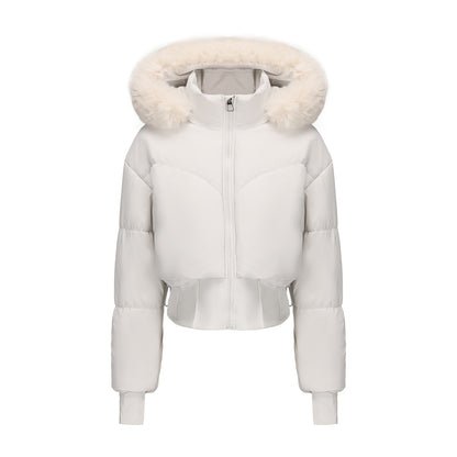 Short lined jacket for women with removable hood and warm faux fur collar Chic und Stil