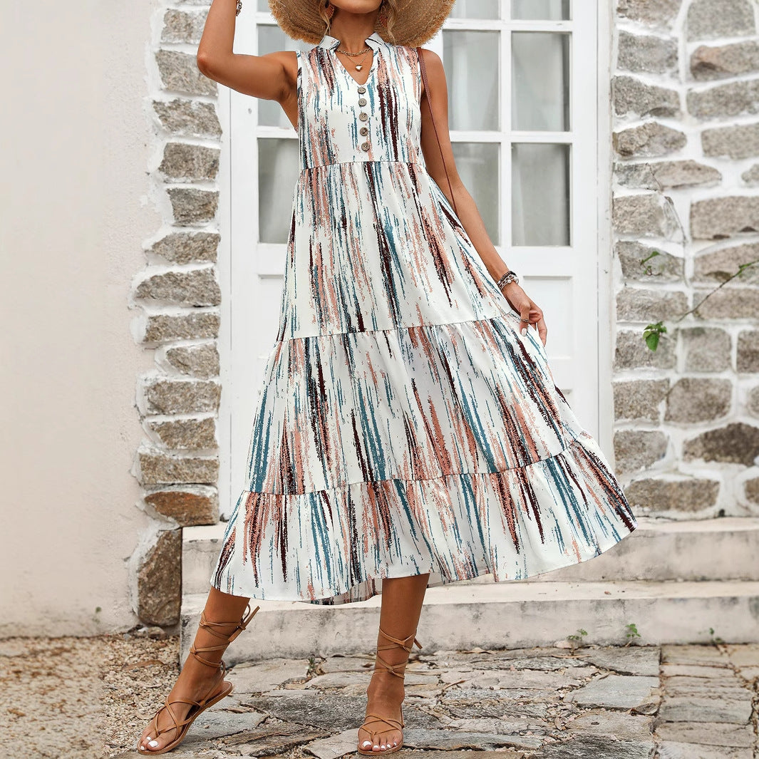 Robe maxi pour femmes avec décolleté en V à la mode et détails de boutons Chic und Stil