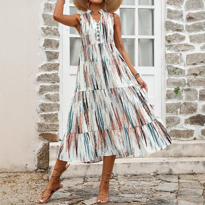 Robe maxi pour femmes avec décolleté en V à la mode et détails de boutons Chic und Stil
