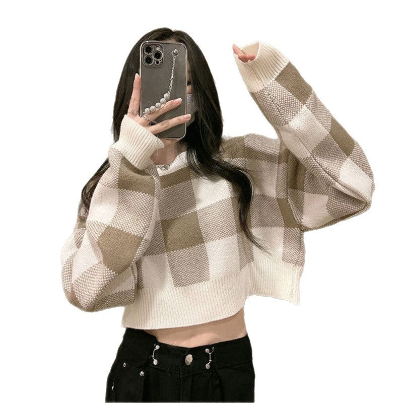 Pull cropped à motifs carreaux pour dames Chic und Stil