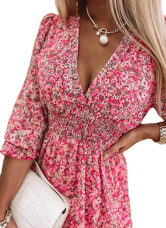 Robe blouse pour femme avec design floral et décolleté en V Chic und Stil
