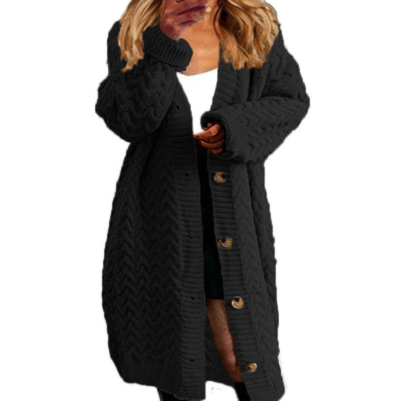 Dames Grand manteau en tricot avec fermeture à bouton décoratif et motif en torsade Chic und Stil