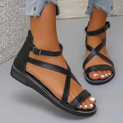 Sandales à brides pour femmes avec semelle intérieure confortable et décoration élégante de boucles Chic und Stil