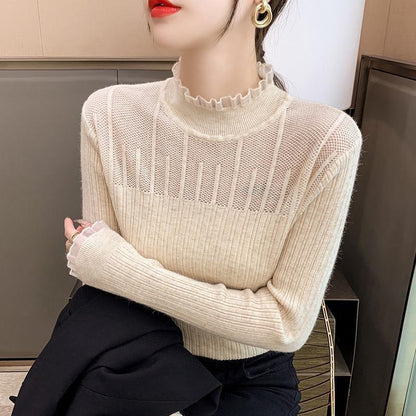 Pull en tricot à la mode pour femmes avec structure côtelée et col accrocheur Chic und Stil