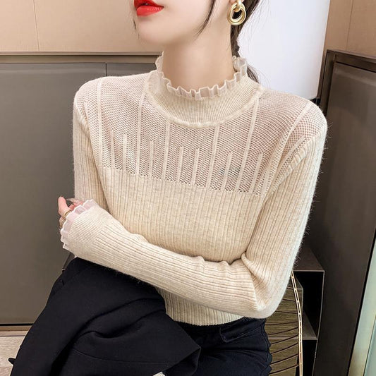 Pull en tricot à la mode pour femmes avec structure côtelée et col accrocheur Chic und Stil