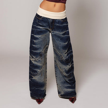 Loose denim pants for women with a unique stitching design Chic and Style