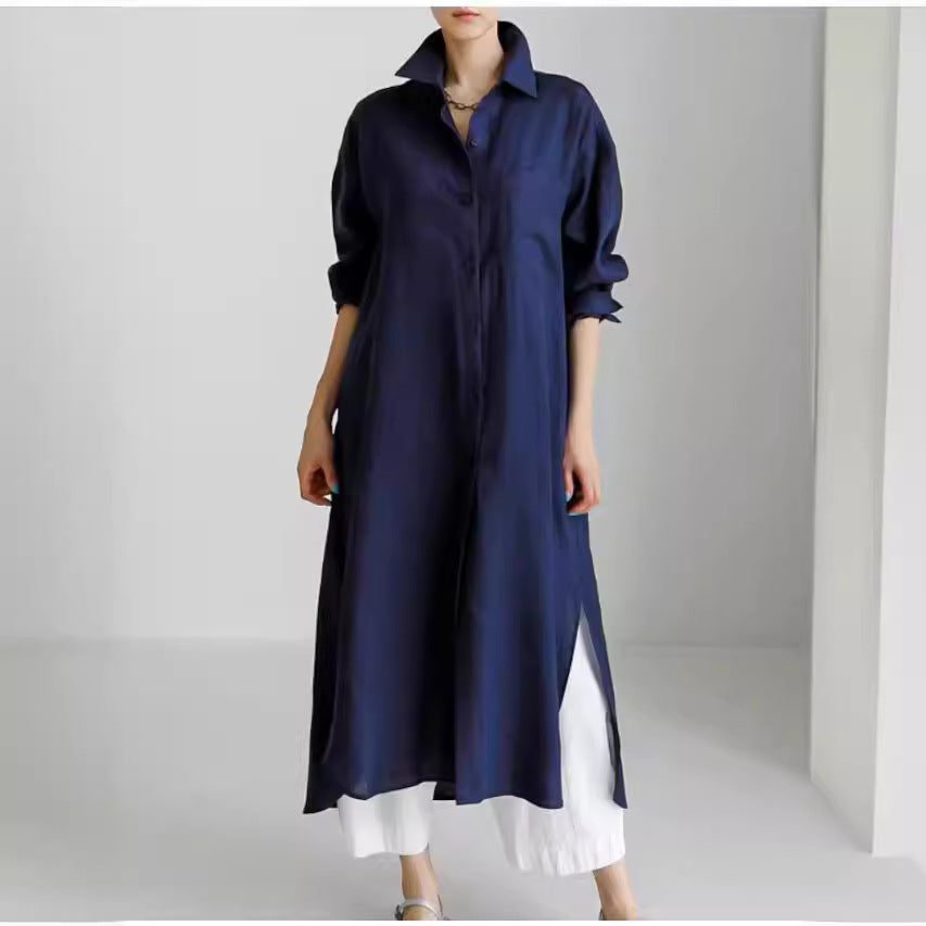 Robe chemise pour femme en lin léger avec fentes latérales Chic und Stil