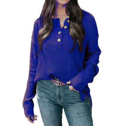 Pull oversized décontracté pour femmes avec patte de boutons et matière texturée Chic und Stil