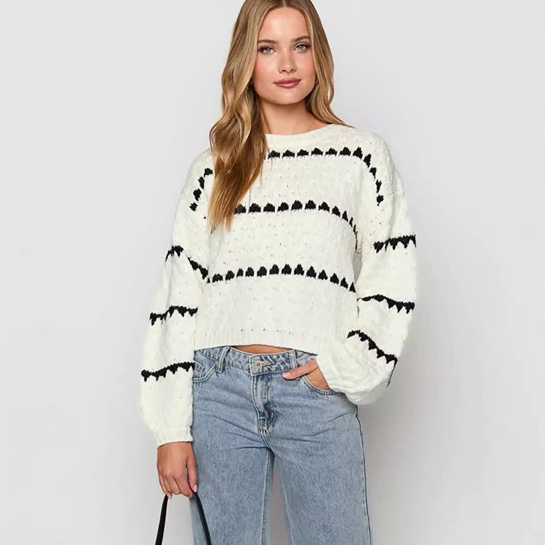 Pull en gros tricot pour femmes avec des manches volumineuses et un design de tresse moderne Chic und Stil