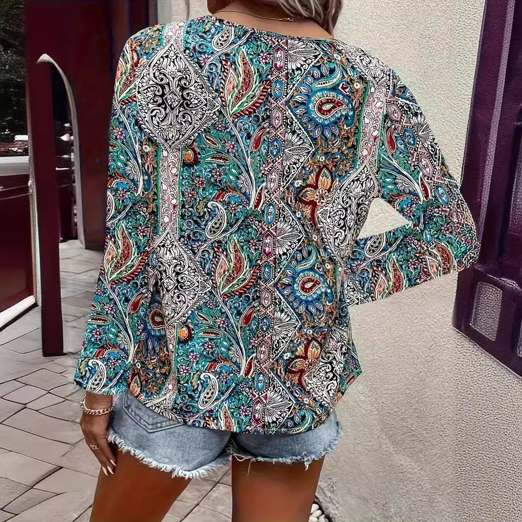 Dames Élégante blouse avec motif paisley accrocheur et décolleté en V Chic und Stil