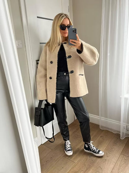 Ladies Soft Plush Clothing with Button Closure and Practical Pockets Chic and Style